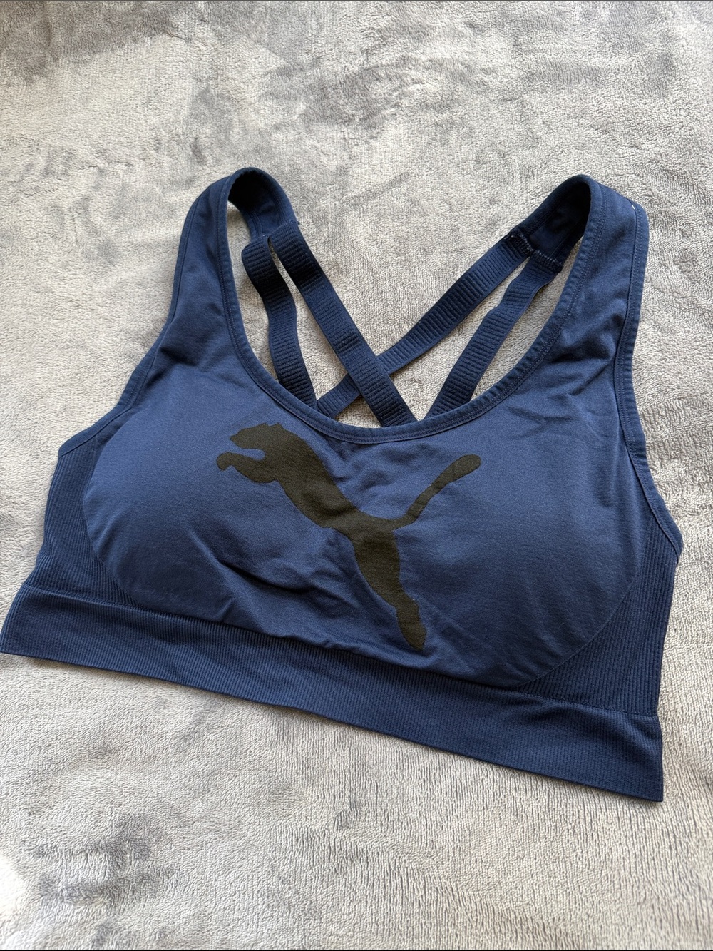 Puma Navy Blue Seamless Sports Bra with Crisscross Straps